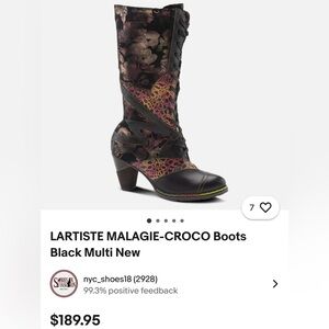 L'ATISTE Black Multi Floral-Accent Mid-Calf Heeled Boots